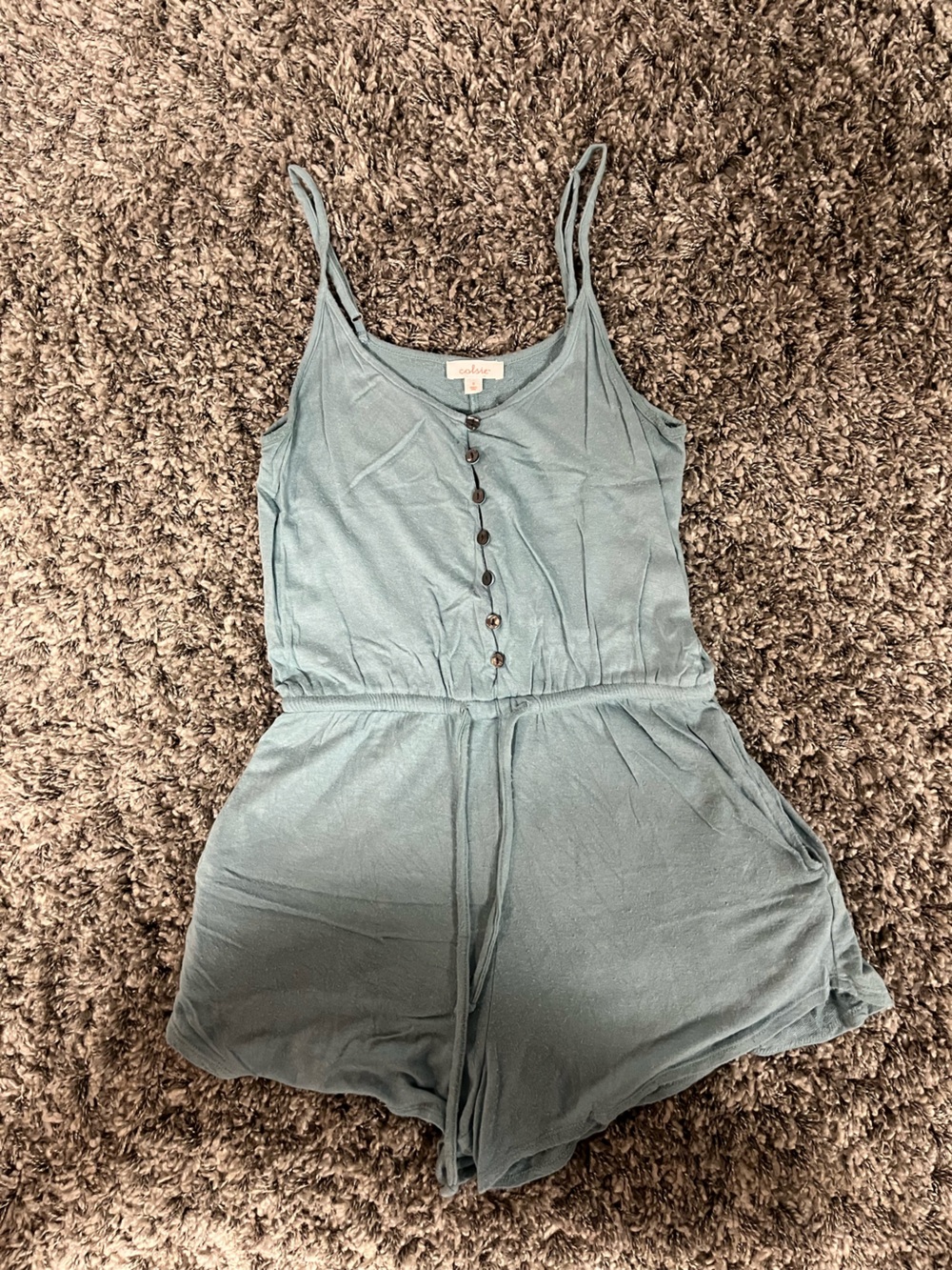 Colsie Sage Green Button-Front Sleeveless Romper